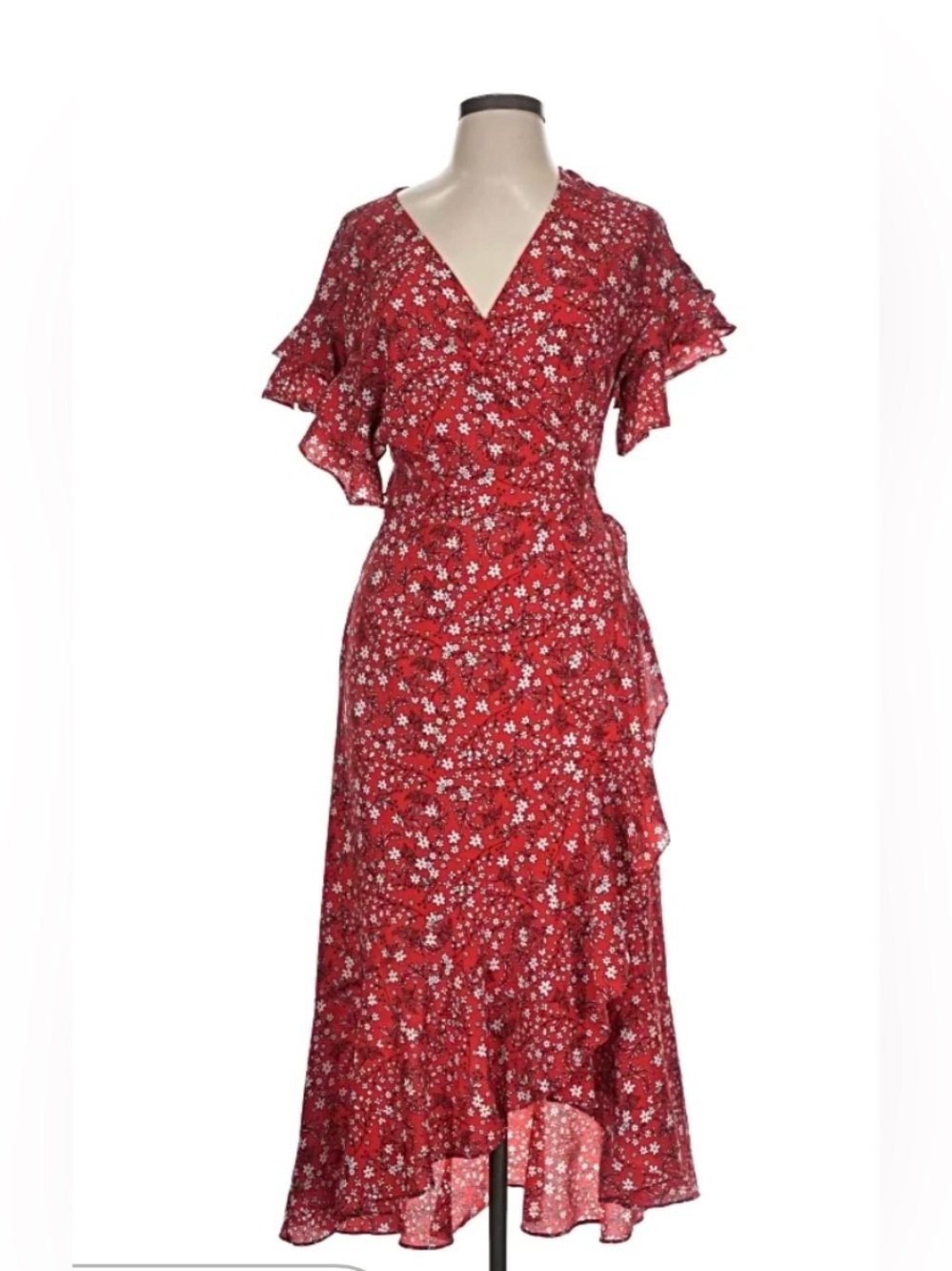 Max Studio Red Floral Wrap Dress